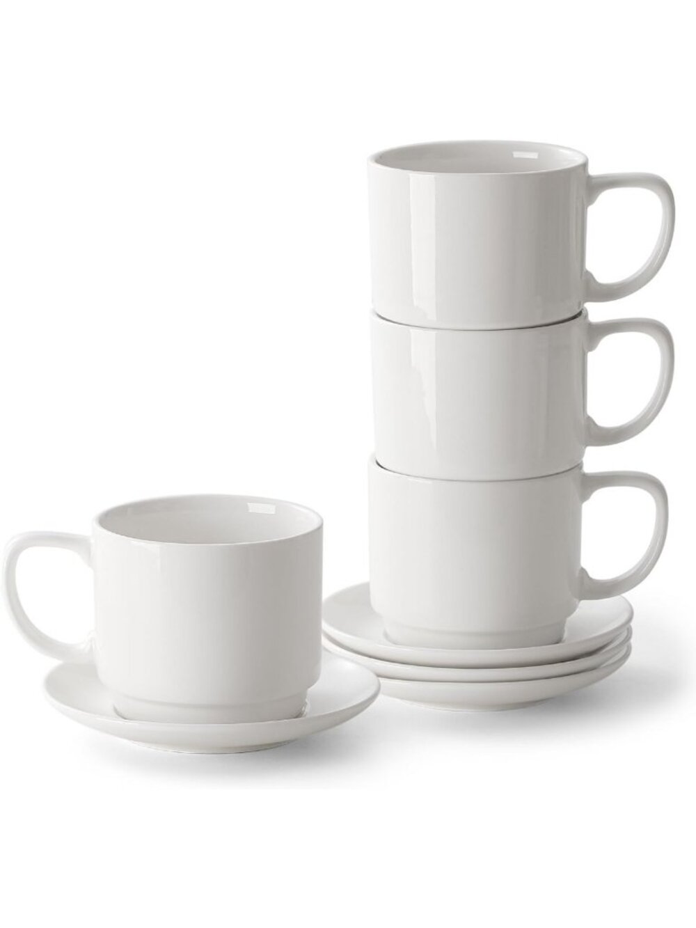 Set of 4 White Ceramic Coffee Mugs - Perfect for Latte, Tea & Office Use